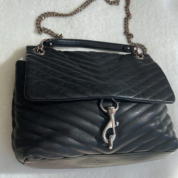 Rebecca Minkoff Black Quilted Pebbled Leather Edie Crossbody Shoulder Bag - Picture 2 of 16